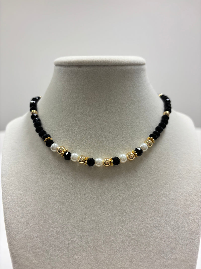 Black Beads with Shiny Small Gold Beads Necklace