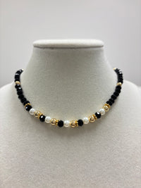 Black Beads with Shiny Small Gold Beads Necklace
