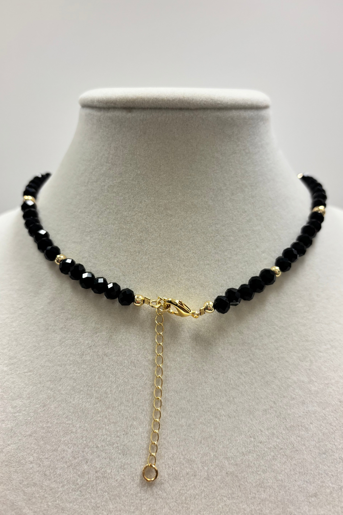 Black Beads with Shiny Small Gold Beads Necklace