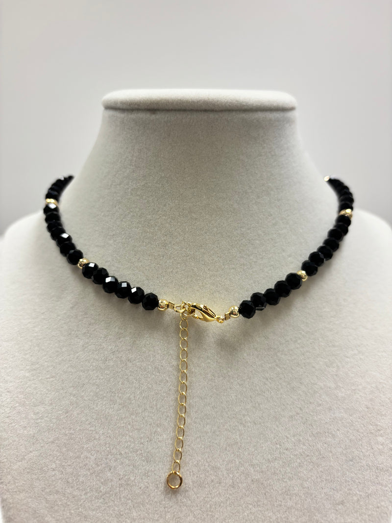Black Beads with Shiny Small Gold Beads Necklace