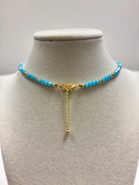 Blue Beads with Shiny Small Gold Beads &  Zircon Moon Necklace