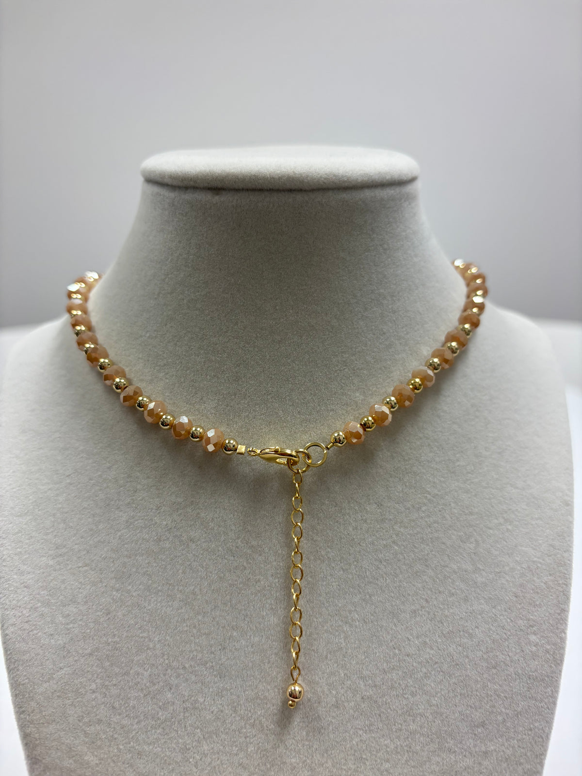 Peach Beads with Shiny Small Gold Beads Necklace