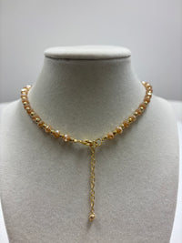 Peach Beads with Shiny Small Gold Beads Necklace