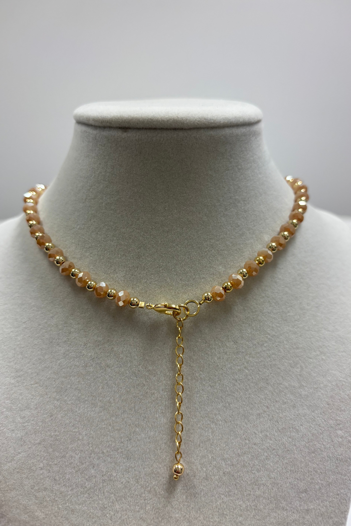 Peach Beads with Shiny Small Gold Beads Necklace