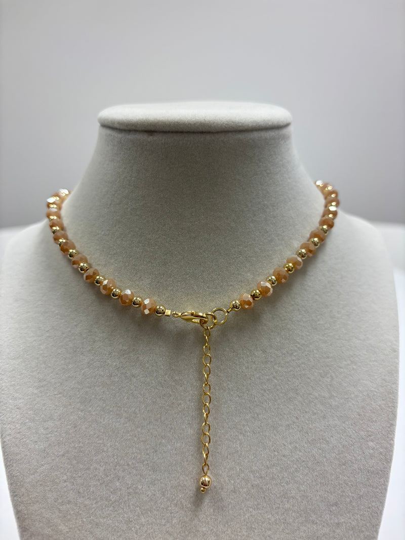 Peach Beads with Shiny Small Gold Beads Necklace