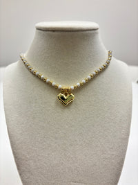 Light Gray Beads with Shiny Small Gold Beads  Necklace