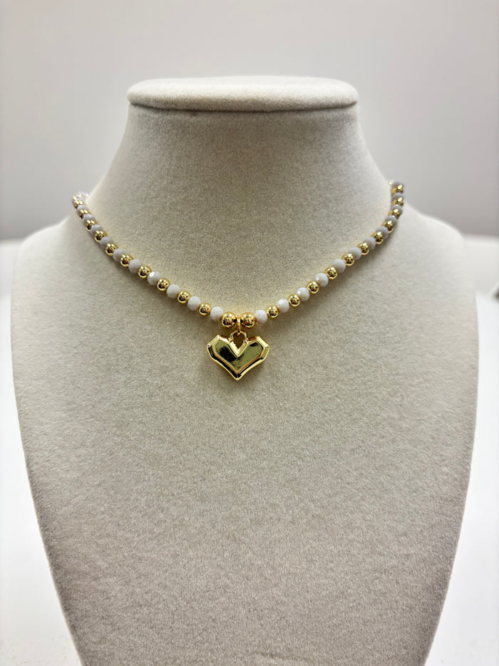 Light Gray Beads with Shiny Small Gold Beads  Necklace
