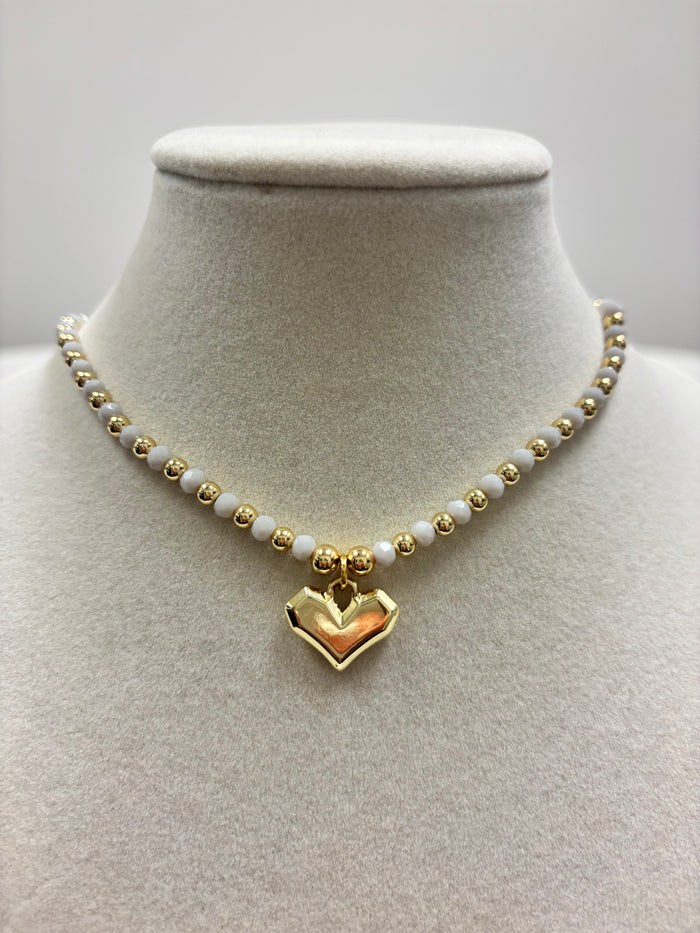 Light Gray Beads with Shiny Small Gold Beads  Necklace