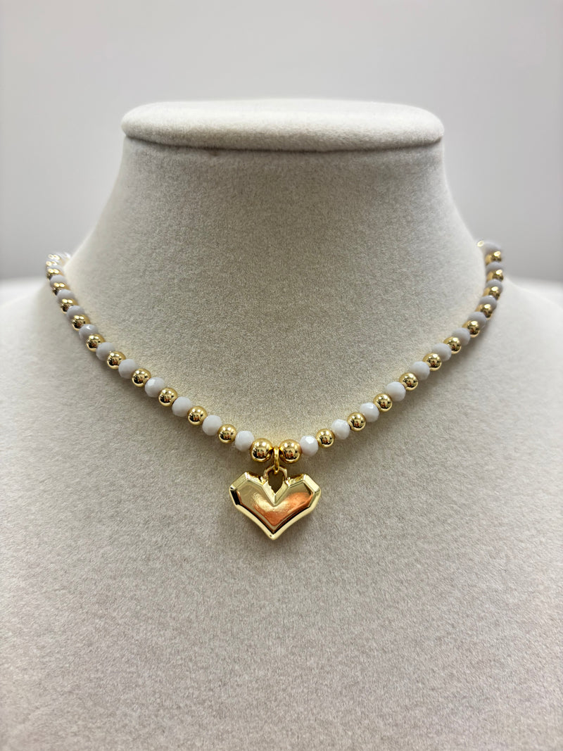 Light Gray Beads with Shiny Small Gold Beads  Necklace