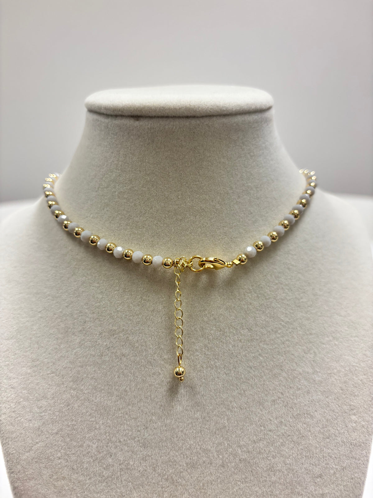 Light Gray Beads with Shiny Small Gold Beads  Necklace