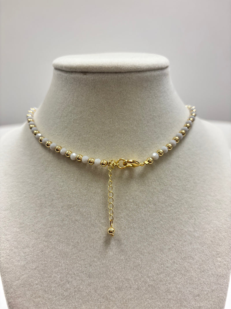 Light Gray Beads with Shiny Small Gold Beads  Necklace