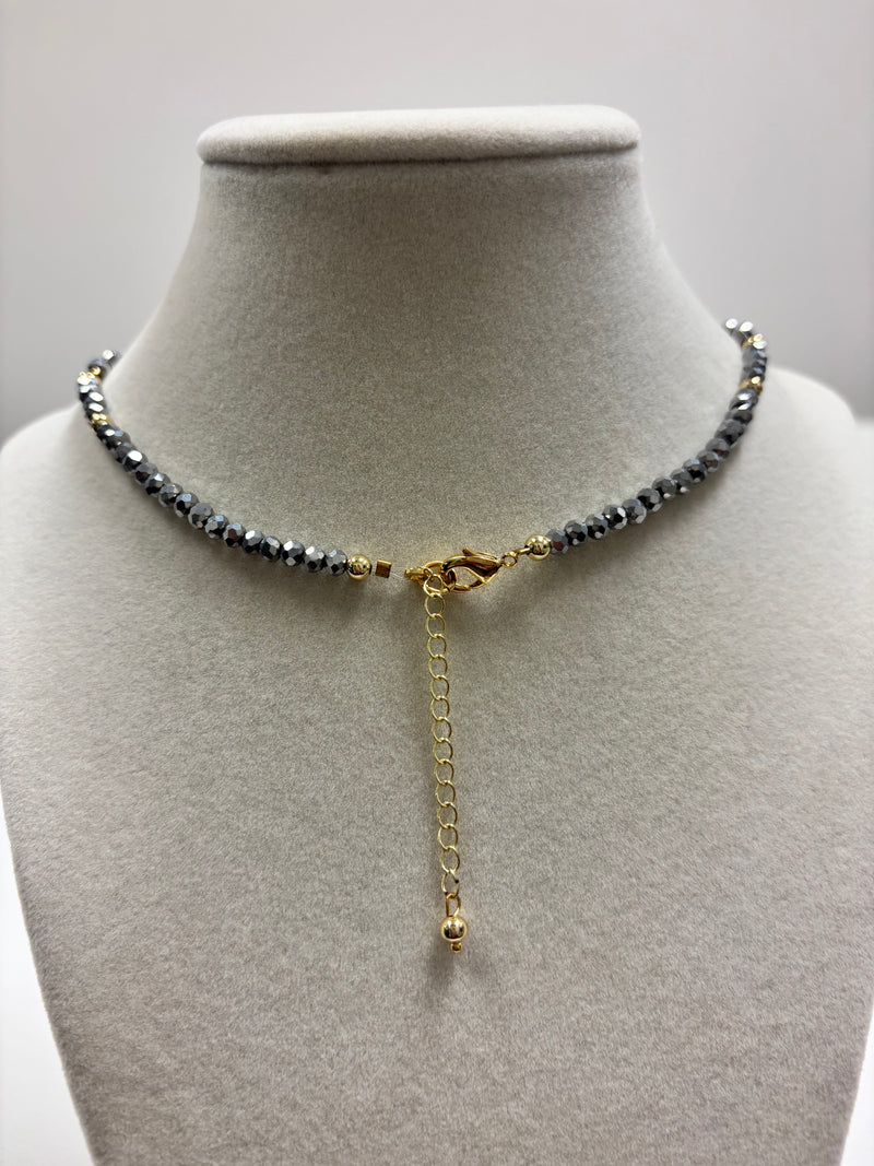 Silver Beads With Shiny Small Silver Stars  Necklace