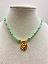 Mermaid's Tale Beads With Shiny Small Gold Beads & Leaf Clover Necklace