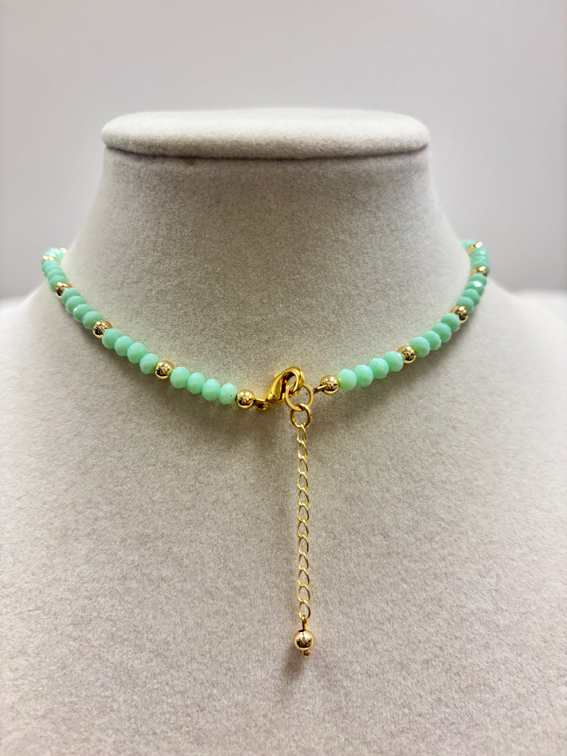 Mermaid's Tale Beads With Shiny Small Gold Beads & Leaf Clover Necklace