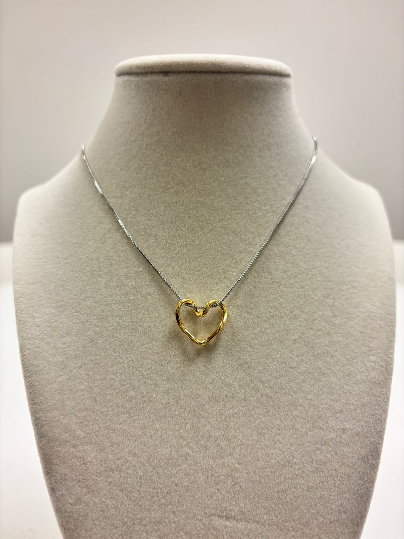 Adjustable Silver Chain W/Gold Heart Pendant Necklace