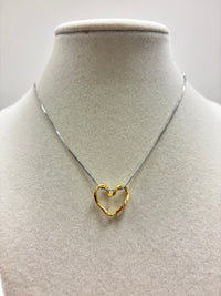 Adjustable Silver Chain W/Gold Heart Pendant Necklace
