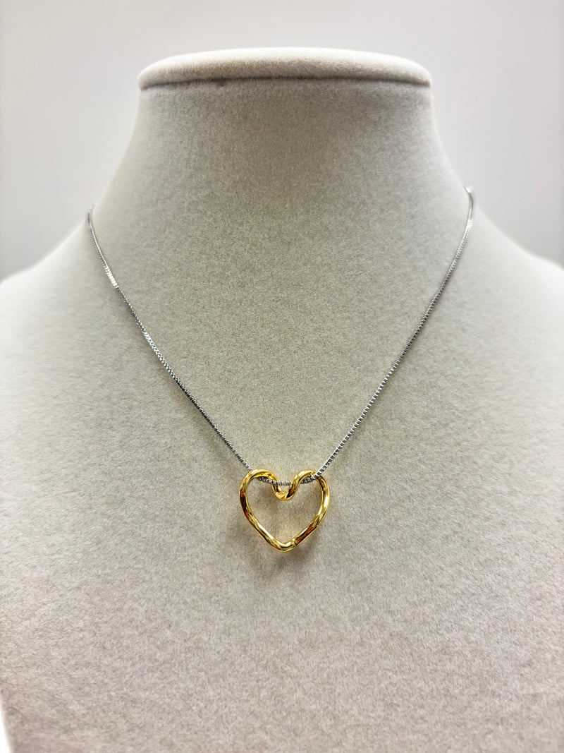 Adjustable Silver Chain W/Gold Heart Pendant Necklace