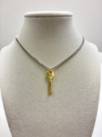 Silver Chain W/Gold Key Pendant Necklace