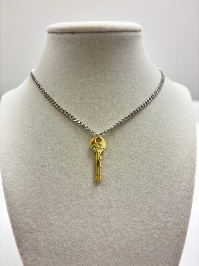 Silver Chain W/Gold Key Pendant Necklace
