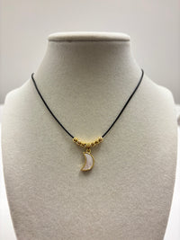 Adjustable Black Rope W/Nacar Moon & Mini Gold Beads Necklace