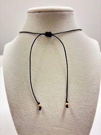 Adjustable Black Rope W/Nacar Moon & Mini Gold Beads Necklace