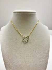 Adjustable Golden Chain W/Silver Heart Pendant Necklace