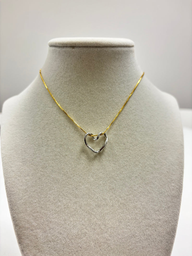 Adjustable Golden Chain W/Silver Heart Pendant Necklace