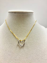 Adjustable Golden Chain W/Silver Heart Pendant Necklace