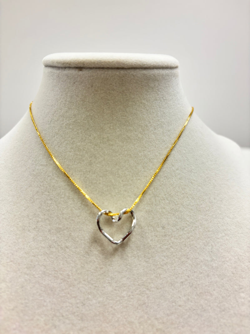 Adjustable Golden Chain W/Silver Heart Pendant Necklace