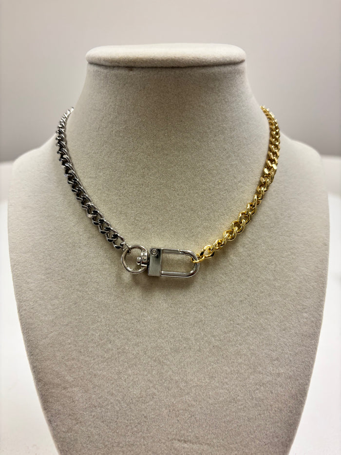 Silver & Gold Chain W/Claw Claps Necklace