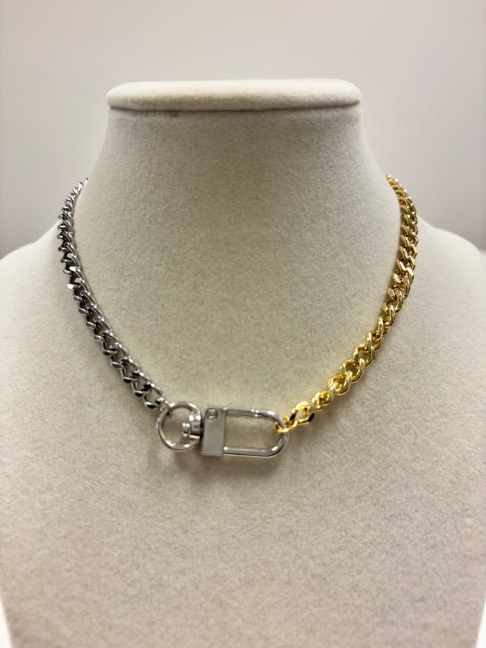 Silver & Gold Chain W/Claw Claps Necklace