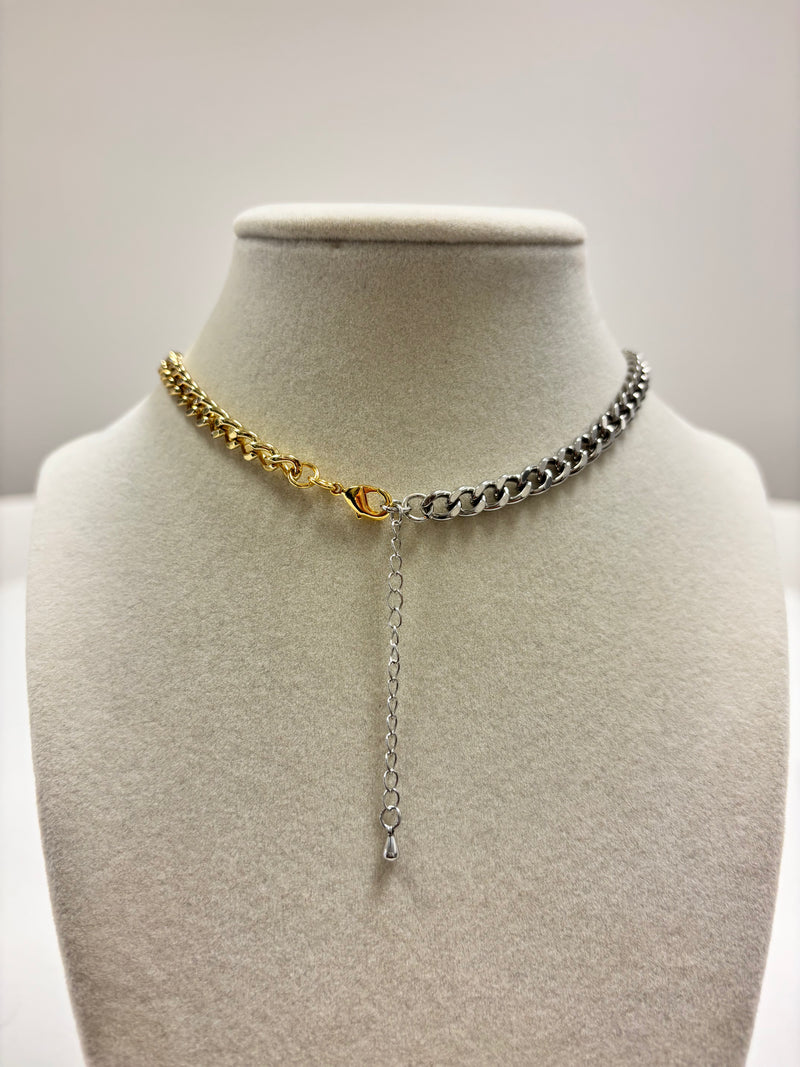 Silver & Gold Chain W/Claw Claps Necklace