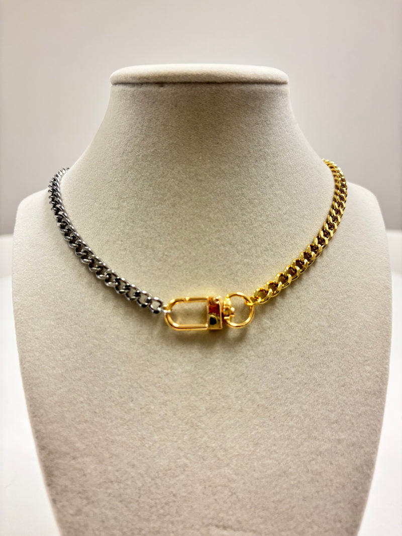Silver & Gold Chain W/Claw Claps Necklace