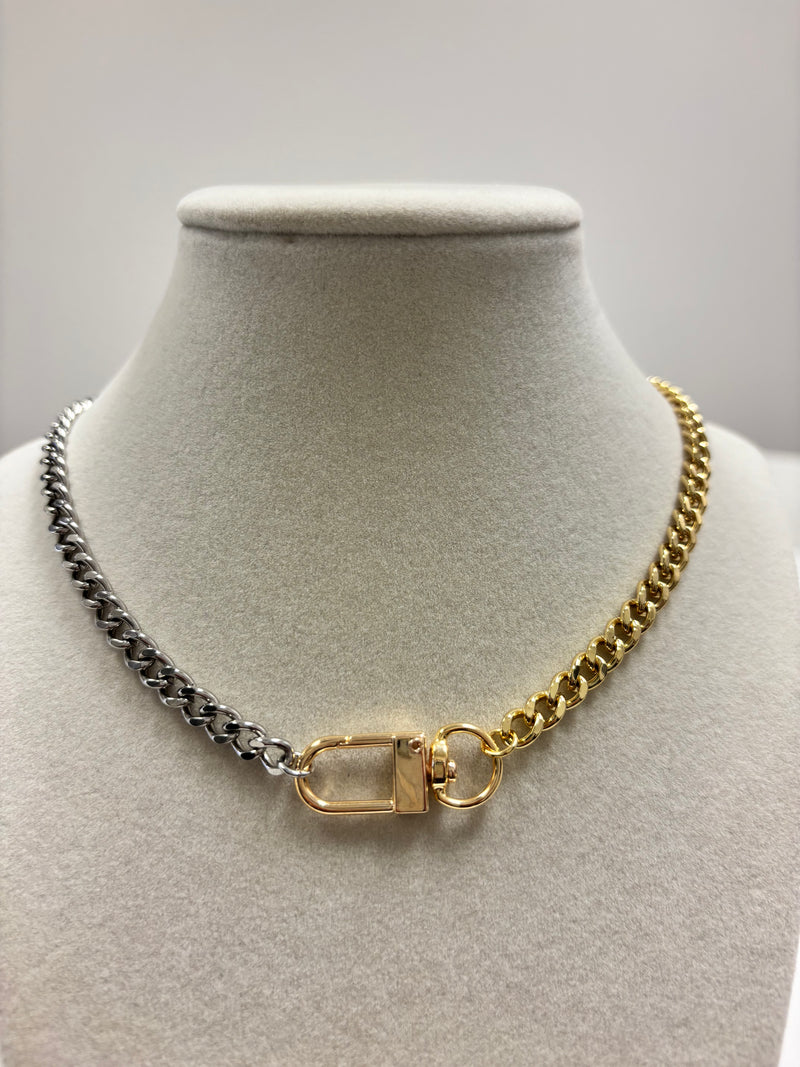 Silver & Gold Chain W/Claw Claps Necklace