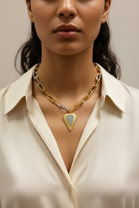 Silver & Gold Chain W/Gold HearT W/Mini Brilliants Necklace