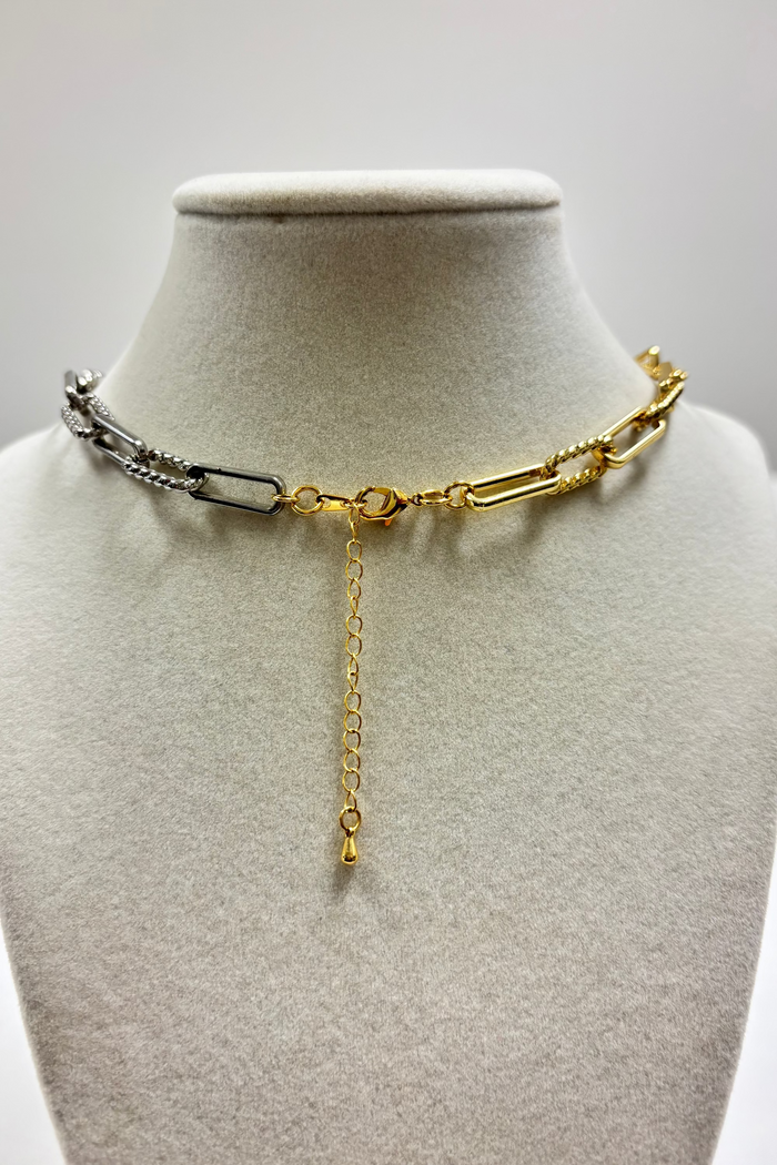 Silver & Gold Chain W/Gold HearT W/Mini Brilliants Necklace