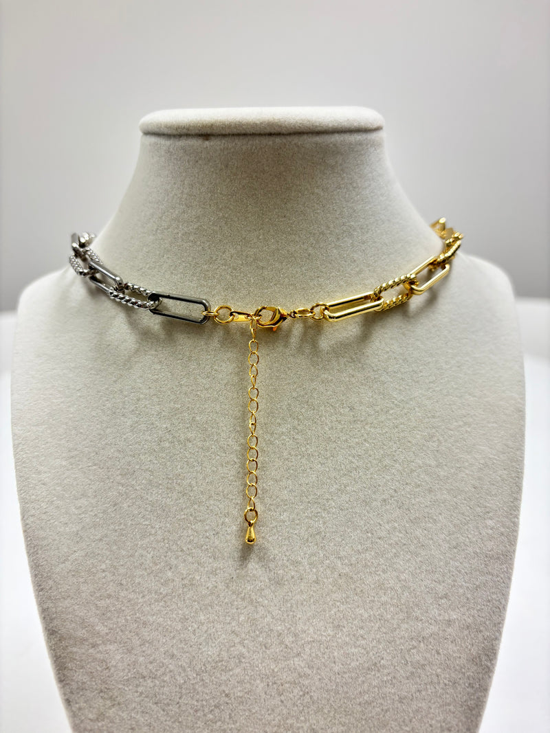 Silver & Gold Chain W/Gold HearT W/Mini Brilliants Necklace