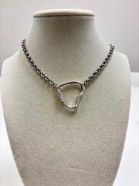 Stainless Steel Chain W/Rhinestone Heart carabiner Clasp Necklace