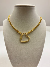 Stainless Steel Chain W/Rhinestone Heart carabiner Clasp Necklace