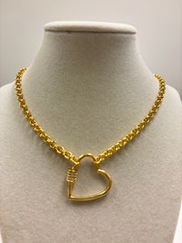 Stainless Steel Chain W/Rhinestone Heart carabiner Clasp Necklace