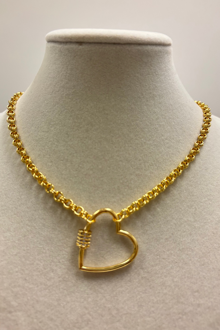 Stainless Steel Chain W/Rhinestone Heart carabiner Clasp Necklace