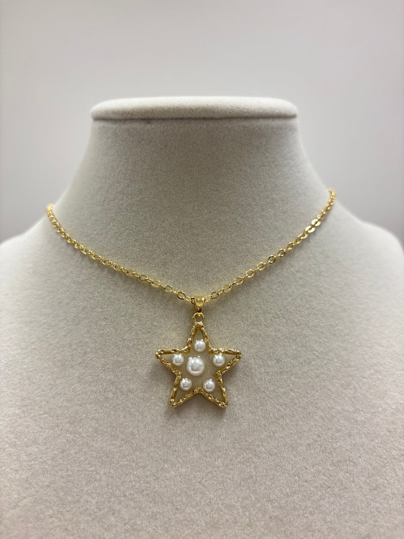 Gold Small Pearls Star Necklace