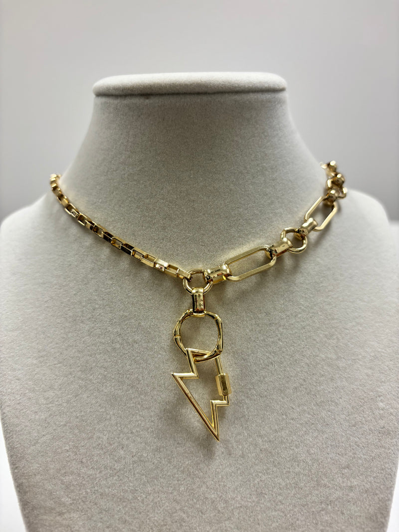 Gold Asymmetrical Chain W/Gold Chunky Star Lighting Pendant Necklace