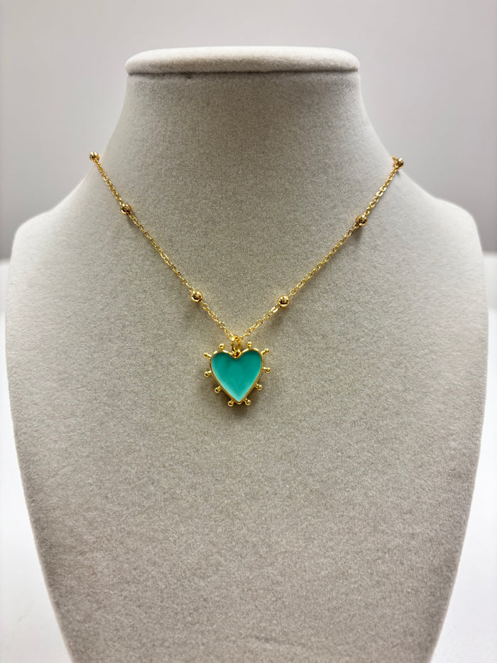 Thin Gold Cuban W/Turquoise Heart Necklace