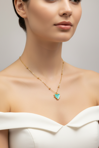 Thin Gold Cuban W/Turquoise Heart Necklace