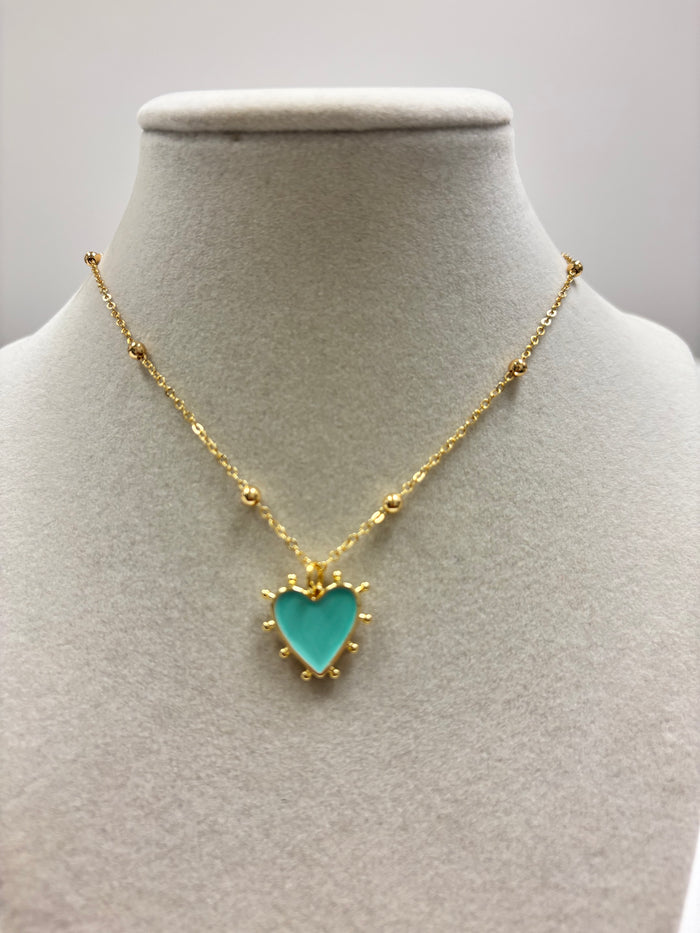Thin Gold Cuban W/Turquoise Heart Necklace