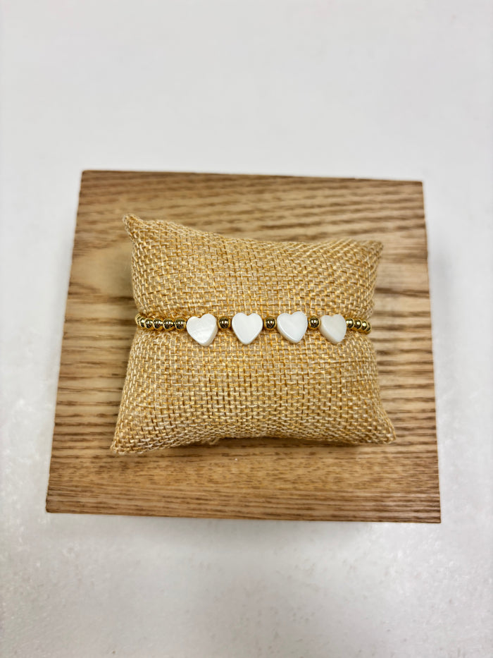Gold Beads W/4 Nacar Hearts Bracelet