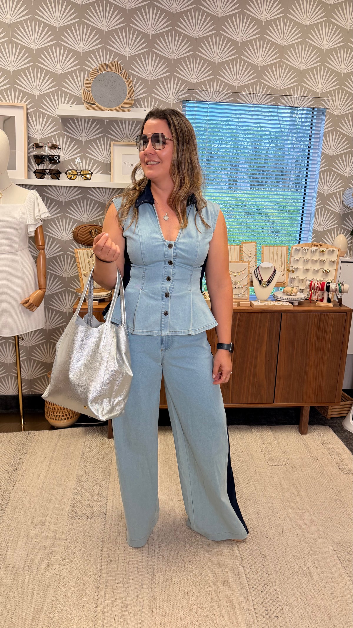 Two Tone Denim Vest&Pants