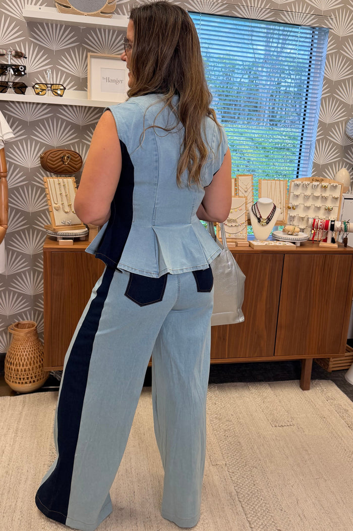Two Tone Denim Vest&Pants