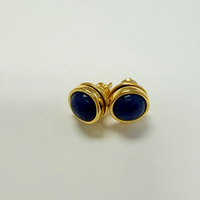 Small Heart  Earring - 18K Gold Plated - Blue Quartz Anil Cabochon